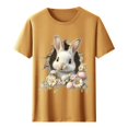 thumbnail image 4 of Tops de Cuello Alto para las Mujeres Amante Impreso Camiseta Cuello Redondo Manga Corta, Poliéster Spandex, 4 of 7