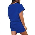 thumbnail image 3 of Women'S 2 Piece Solid Color Round Neck Casual Textured Fabric Short Sleeve Pajamas Sweatsuit Set Blue L, 3 of 7