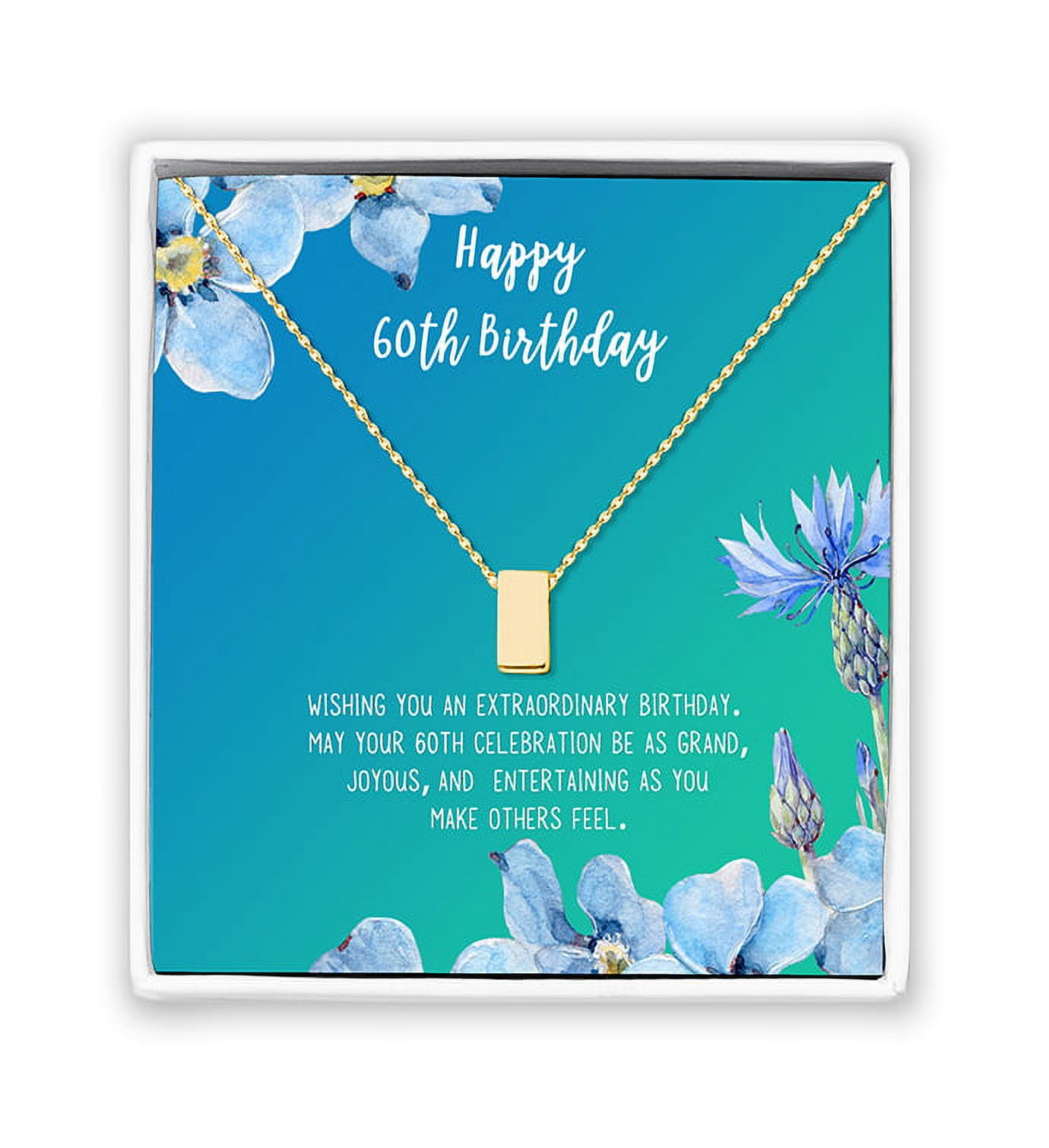 Anavia Happy 60st Birthday Gifts Stainless Steel Fashion Necklace Birthday Card Jewelry Gift for Her, Birthday Gift for Grandma-[Gold Cube, Bright Blue Gift Card]