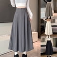 thumbnail image 2 of Xuhomer Summer Long Skirt for Women Button Down Solid Color Pleated High Waist A-Line Skirt Business Work Vacation School Casual SkirtBeige XL, 2 of 7