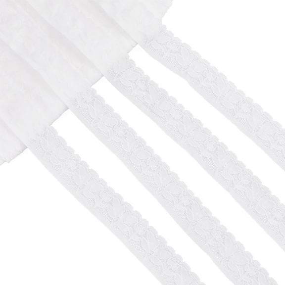 22 Yards White Stretch Lace Ribbon Trim 1 inch(2.5cm) Wide Flower Elastic Sewing Lace Trim Webbing Knitting Edge Trimming for DIY