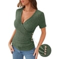 thumbnail image 2 of MOYIKO Womens Short Sleeve Summer Tops Trendy V Neck T Shirts Ribbed Knit Slim Fitted Dressy Casual Tees, 2 of 7