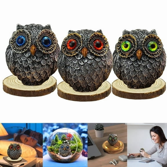 WLDDFF Lucky Mini Owl Guardian Figurines, Vintage Wisdom Owl Decor, 3 Base Options