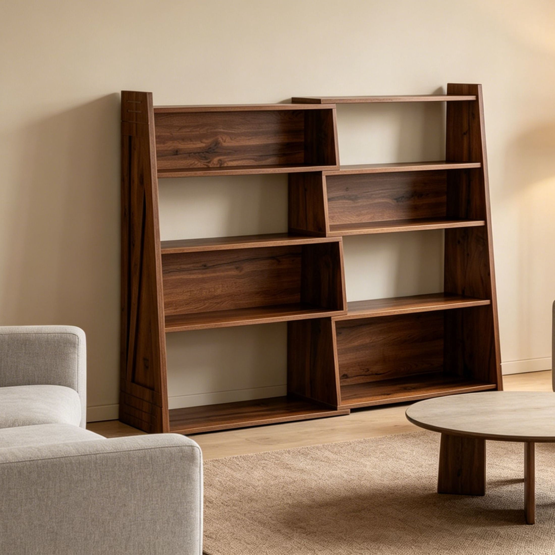 GDF Studio 47.17" Expandable 4-Tier L-Shaped Bookshelf, Adjustable 2-Piece Storage Rack, Brown