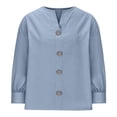 thumbnail image 4 of Yigetop Work Blouses for Women, Womens Fall Fashion 2025 Button V Neck Blouse Long Sleeve Casual Blouses Loose Fit Shirt Tops Womens Long Sleeve Shirts Light Blue 2XL, 4 of 6