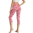 thumbnail image 2 of SCRAWLGOD Strawberry Print Pink High Waisted Capri Leggings with Pockets for Women, Breathable Butt Lifting Leggings, Comfy Slim Cropped Tights for Running Cycling Workout, XS, 2 of 7