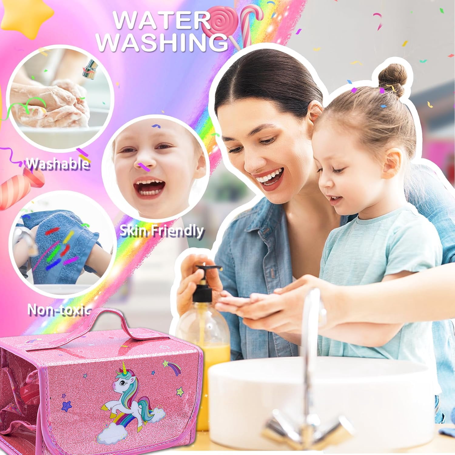 LINXUXIE 60 PCS Washable Scented Markers Set, Smelly markers with Glitter Pencil Case, Art Christmas Birthday Gifts for 1-3 3-5 5-8 Year Old