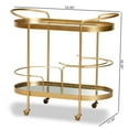 thumbnail image 3 of Baxton Studio Kamal Modern and Contemporary Glam Brushed Gold Finished Metal and Mirrored Glass 2-Tier Mobile Wine Bar Cart, 3 of 4