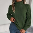 thumbnail image 2 of Herrnalise Womens 2024 Turtleneck Sweaters Cable Knit Long Sleeve Pullover Sweater Jumper Olive Green,M, 2 of 4