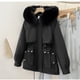 thumbnail image 5 of Parka gruesa con capucha para mujer, chaqueta acolchada de algodón con cuello de piel grande, desmontable, talla grande 3XL, Invierno, 5 of 5