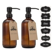 Jarmazing Products Amber Glass Jar Soap and Lotion Dispenser - 2 Pack - with Matte Black Pump - 16 oz