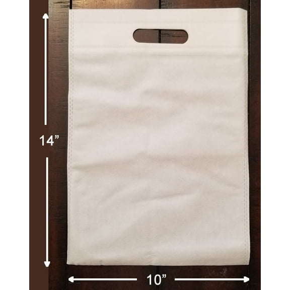 Damroos 50 Reusable, Die-Cut Handle, Non-Woven Polypropylene, Heavy 60 GSM Bags, 10" W x 14" H, White, 50 Bags
