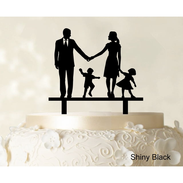Wedding Cake Topper Family Silhouette Bride And Groom With Child Cake Toppers Color Option Available 6-7 Inches Wide