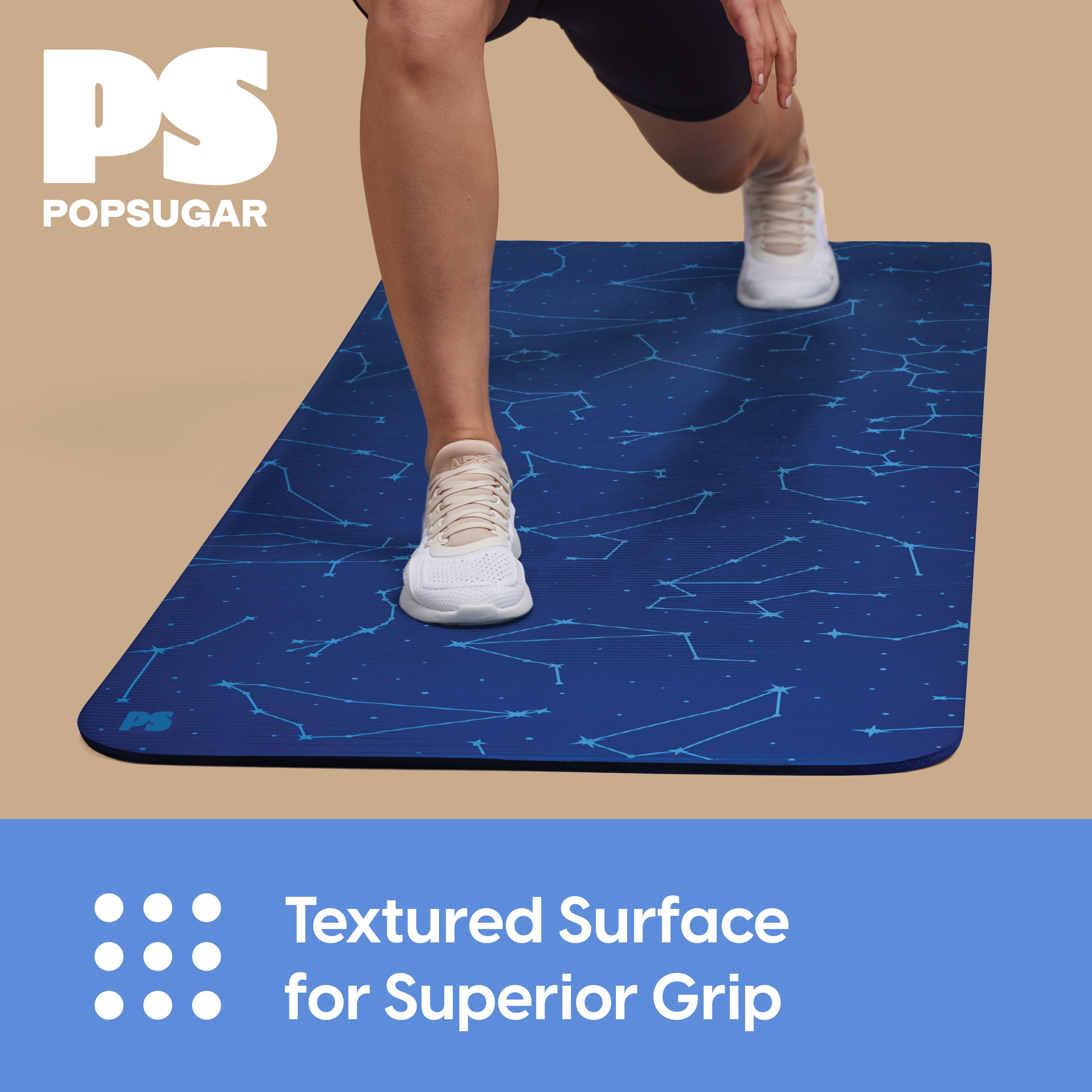 Popsugar Fitness Mat, 24" x 72" x 10mm Thick, Constellation Blue