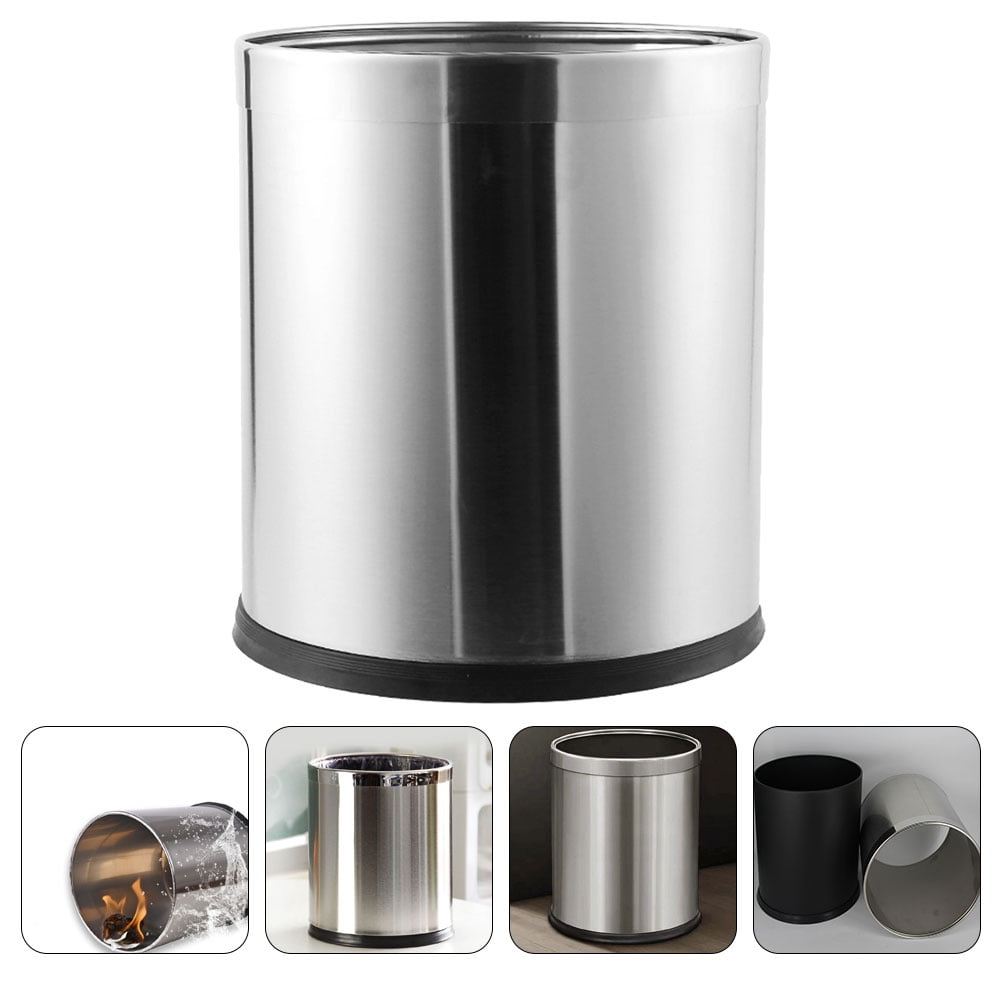 10L Round Trash Can, 2.6 Gallon Stainless Steel Wastebasket Garbage Bin Silver -Overlap Open Top Rubbish Bin for Bathroom, Kitchen, Home, Hotel, Office, School