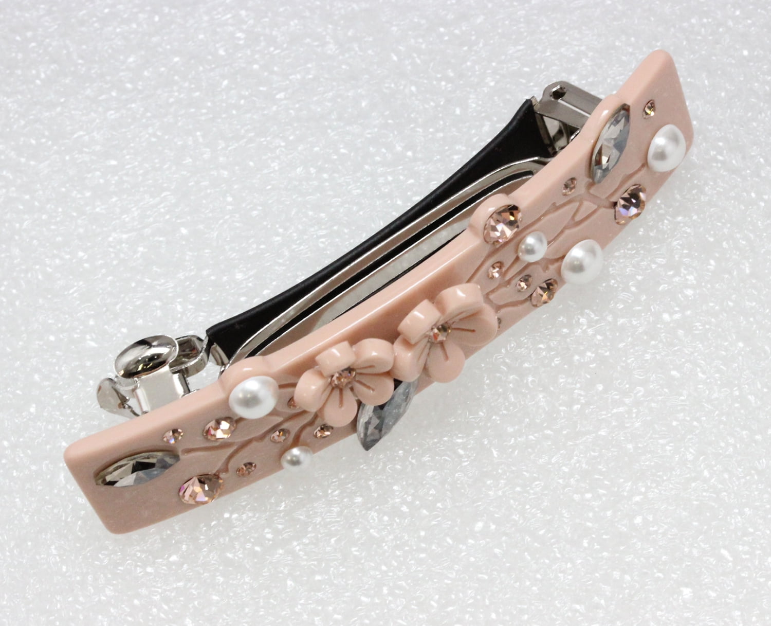 Faship Premium Rhinestone  Crystal Beige Cellulose Acetate Floral Art Deco Hair Claws Clips