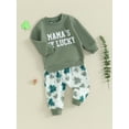 thumbnail image 3 of vera natura Baby 2Pcs Irish Day Outfits Long Sleeve Letter Sweatshirt and Shamrock Pants Set Toddler Clothes, 3 of 9