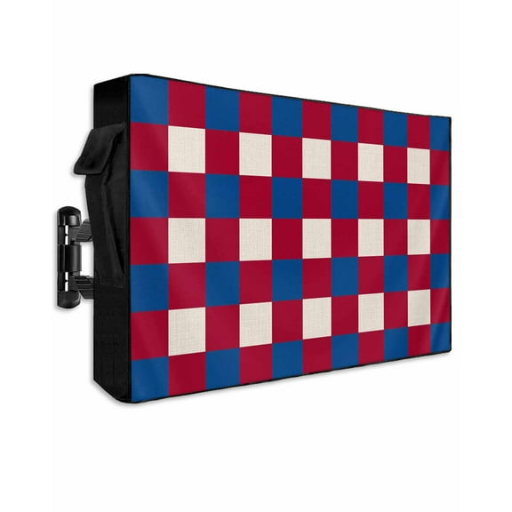 4th of July Red Blue Plaid Outdoor TV Cover 30 to 32 Inch Weatherproof, Independence Day Checkered 600D Oxford TV Covers with Waterproof Zipper, Outside Flat TV Screen Protector Size 30"Wx19"Hx4.5"D