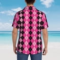 thumbnail image 4 of Balery pink and black argyle Camisas hawaianas de manga corta para hombre, camisas playeras de corte holgado, camisas de vacaciones con botones,3X-Large, 4 of 7