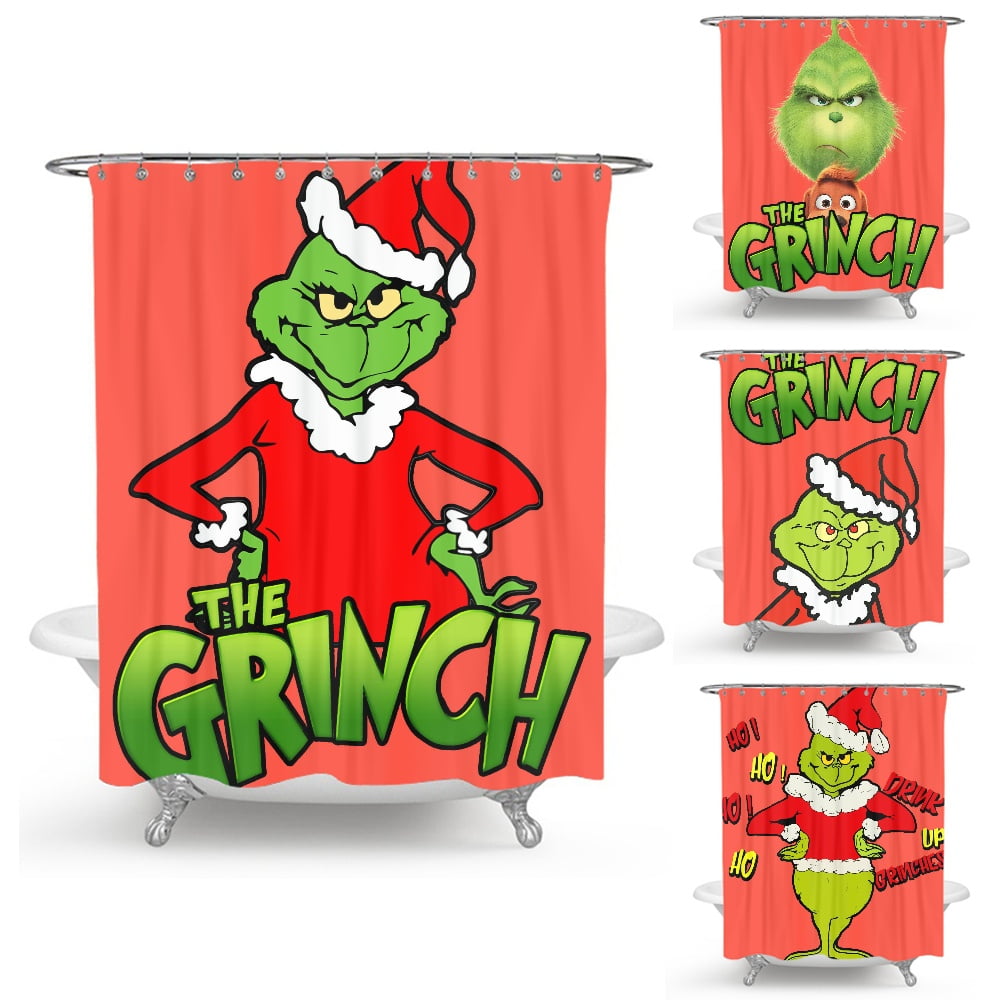 Christmas Grinch Shower Curtain, Waterproof Fabric Curtains for