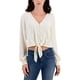 thumbnail image 1 of Self E Womens Lace Trimmed V Neck Peasant Blouse, white, Juniors, S, 1 of 1