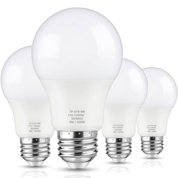Bombillas LED Maylaywood A19, 9 W, 5000 K, 850 lm, E26, paquete de 4