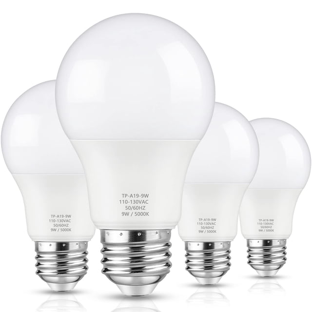 Bombillas LED Maylaywood A19, 9 W, 5000 K, 850 lm, E26, paquete de 4