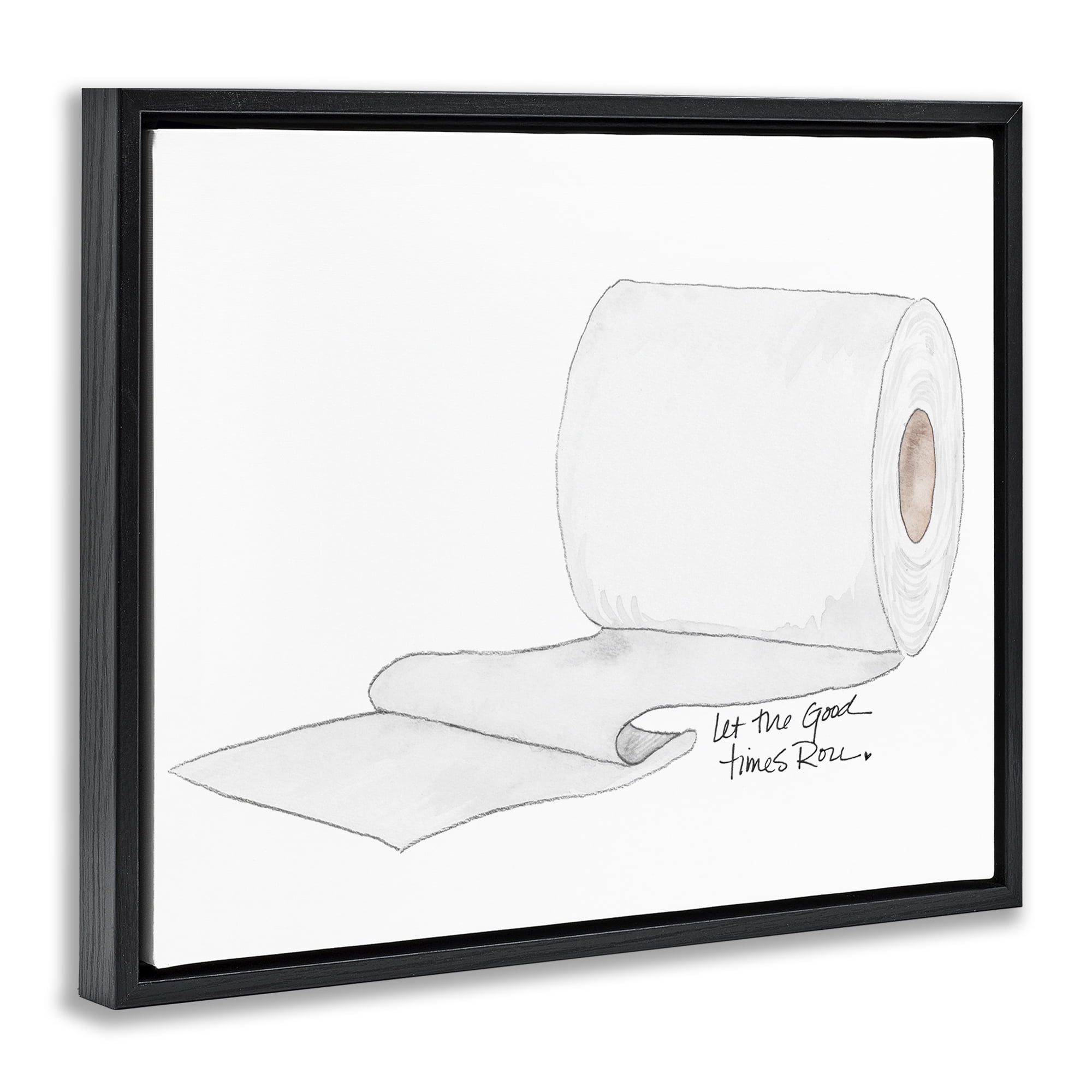 Stupell Industries Good Times Roll Toilet Paper Black Framed Floater Canvas Wall Art, design by Nola James