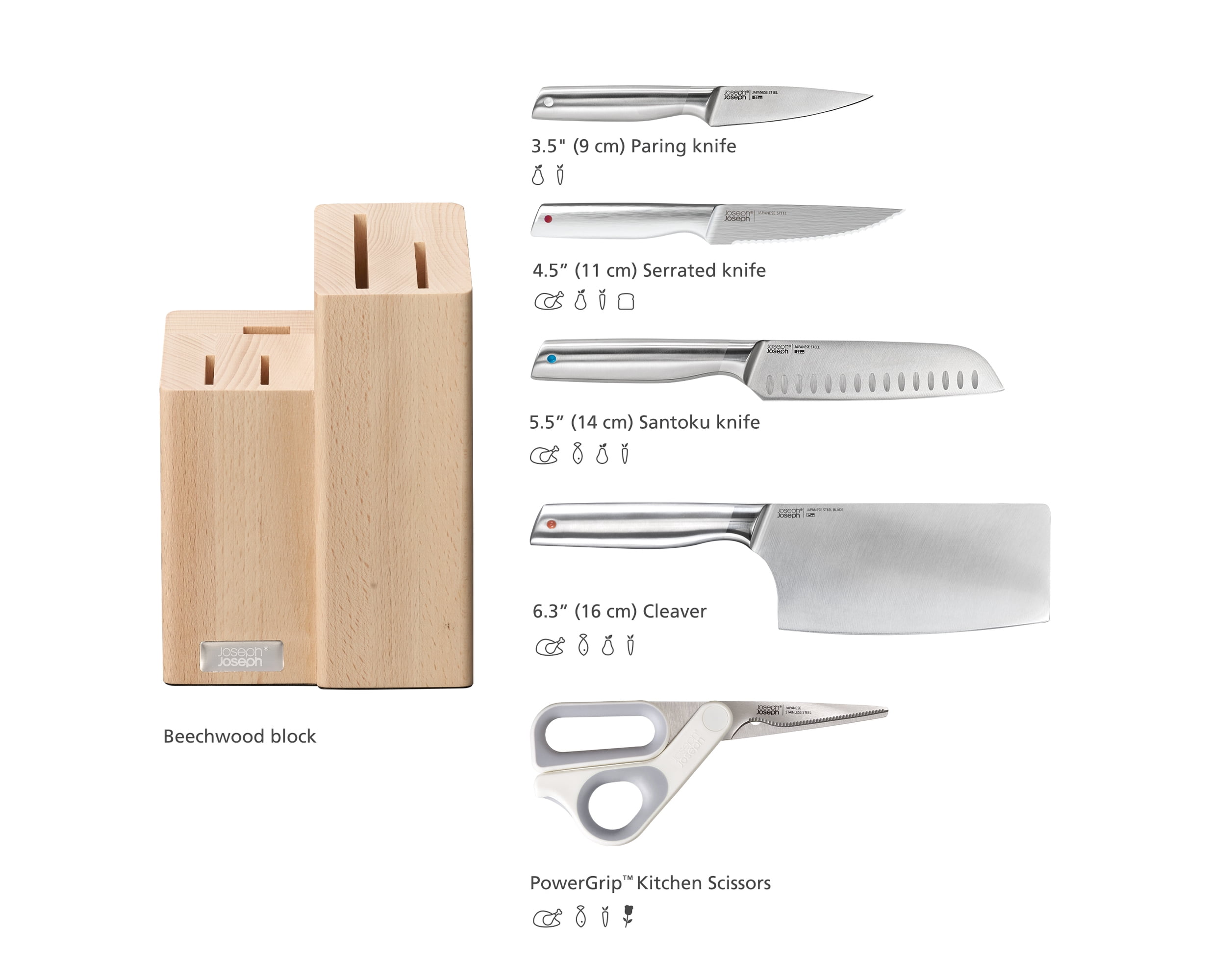 Joseph Joseph Elevate Fusion 5-piece Knife & Scissor Set with Beechwood Block