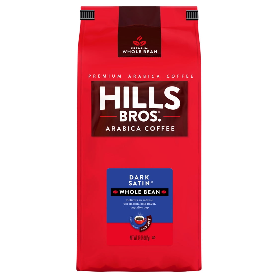 (2 pack) Hills Bros.® Dark Satin Dark Roast Arabica, Whole Bean Coffee, 32 oz Bag