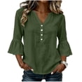 thumbnail image 2 of Neewe Womens Cotton Button Down Shirts Cotton Ruffle Sleeve Tops V Neck Casual Loose Fit Blouses, 2 of 8
