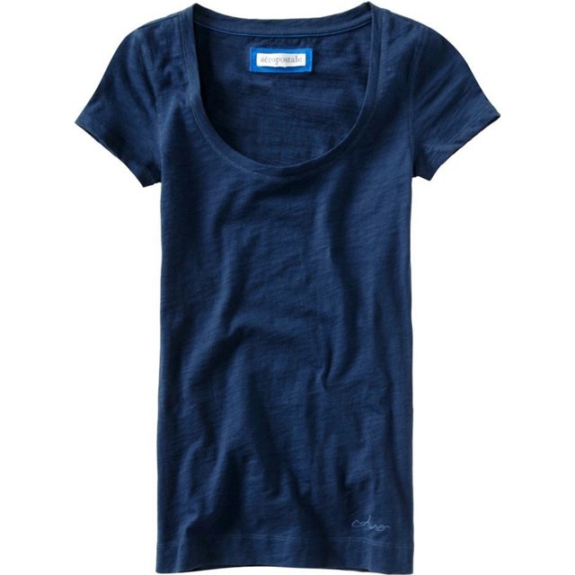 Aeropostale - Camiseta básica con cuello redondo para mujer, color azul, XL