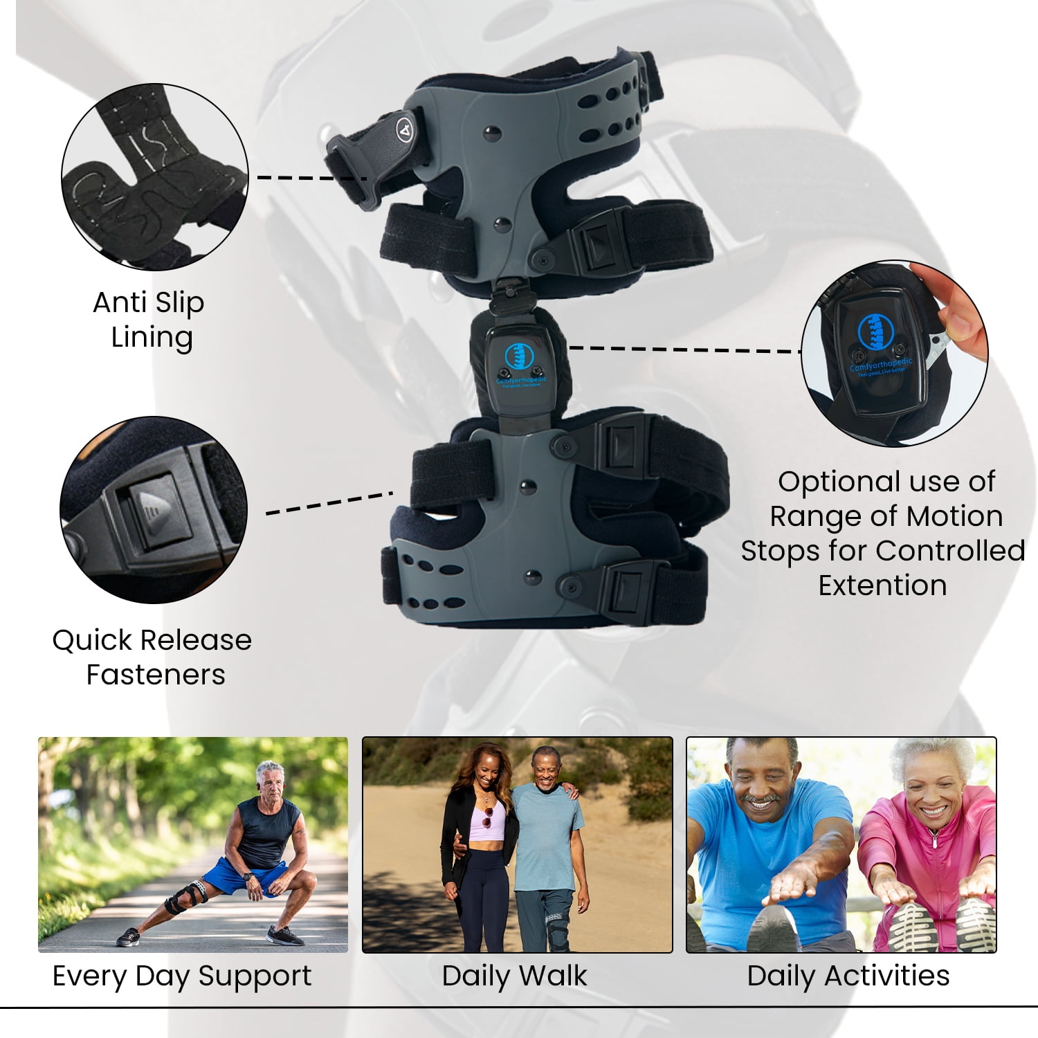 Comfyorthopedic Osteoarthritis OA Unloader Knee Brace For Cartilage Degeneration, Arthritis Knee Pain Support, Bone On Bone Knee Offloader With Built-in Adjustment key.Left
