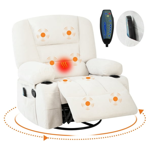 Sunvasagoo Massage Recliner Chair with Heat & Vibration, 360° Swivel, Chenille