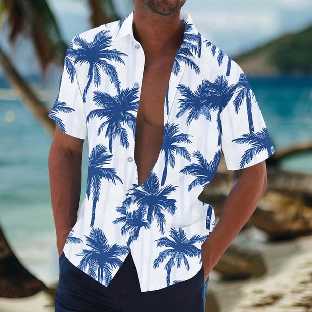 Blusa y camisa de manga corta con cuello vuelto Camisa casual para hombre Camisa de bolos vintage de manga corta Camisas de verano de playa cubana Camisa con botones Blusa para hombre Poliéster