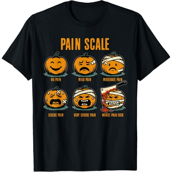 Premium model-Unisex-100% cotton-Pain Scale Pumpkin Funny Halloween Medical Staff ER Nurses T-Shirt