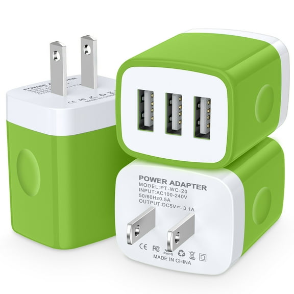 AILKIN Wall Charger,USB Charger Adapter,3.1A/3PACK Multi Port Fast Charging Station Power Base Charger Block Plug For iPhone Wall Charger Block,Green