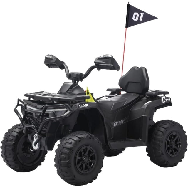 12V Electric Ride On Car for 3-8 Years, 2 * 45W Motor, Remote Control, LED Lights, Music Player & Emergency Brake, Battery PoweRed Cars,Black