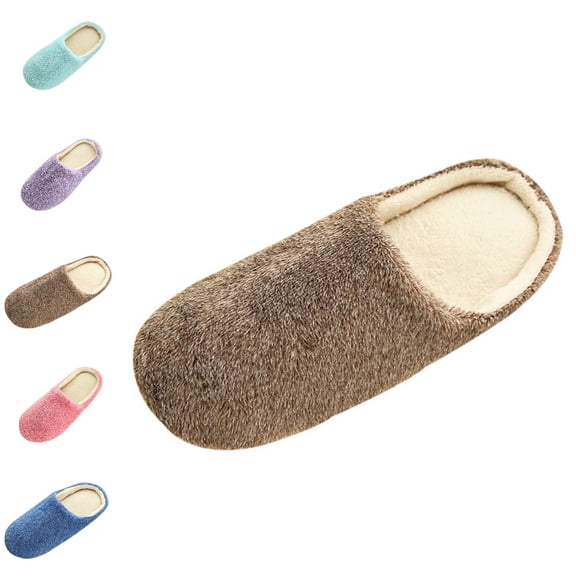 GPOECD Slippers For Women Cozy Thick Soled Fleece Lined Casual Slip On For Relaxed Home Lounging And All-Day Comfort Indoor Slippers,Brown,8-8.5