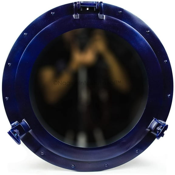 Wall Mounted Nautical Porthole Mirror & Windows | Maritime Accentual Premium Aluminum Home Decor | Nagina Internatioanl (8 Inches, Deep Blue)