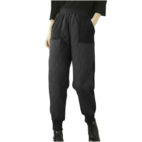 RYRJJ Women's Lightweight Puffy Pants Padded Quilted Snow Pants Puffer Winter Warm Trousers for Outdoor Ski Camping(Black,L)