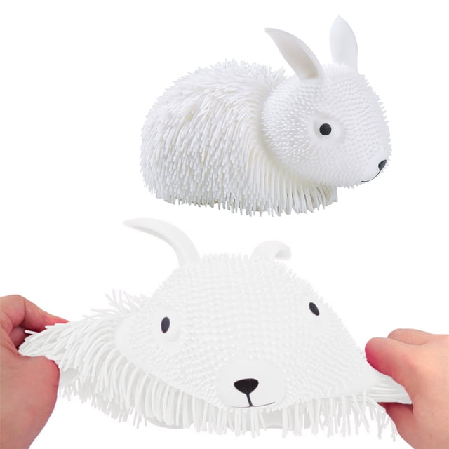 QIPOPIQ Simulation Rabbit Animal Vent Ball Net Celebrity Dense Fur Decompression Ball Cute Children Pinch Fun Tricky Toy Large White