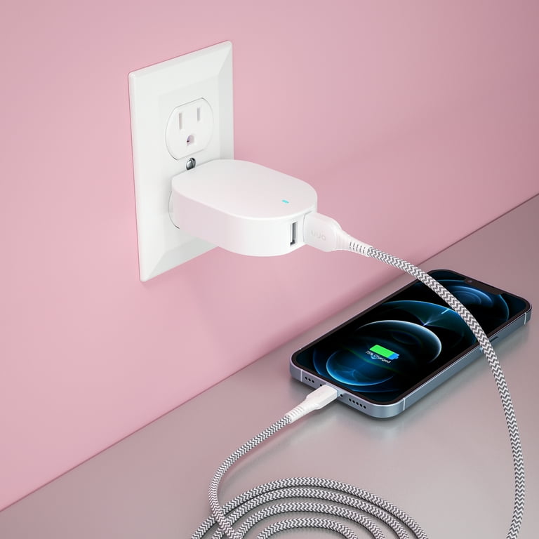 onn 24W Dual USB-A Port Wall Charger With 3ft A-Lighting