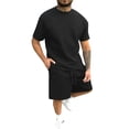 thumbnail image 2 of Domuza Men's 2 Piece Outfit Anti-wrinkle T Shirts and Shorts Summer Beach Vacation Lounge Workout Pajamas Short Sleeve Sets Black L, 2 of 5