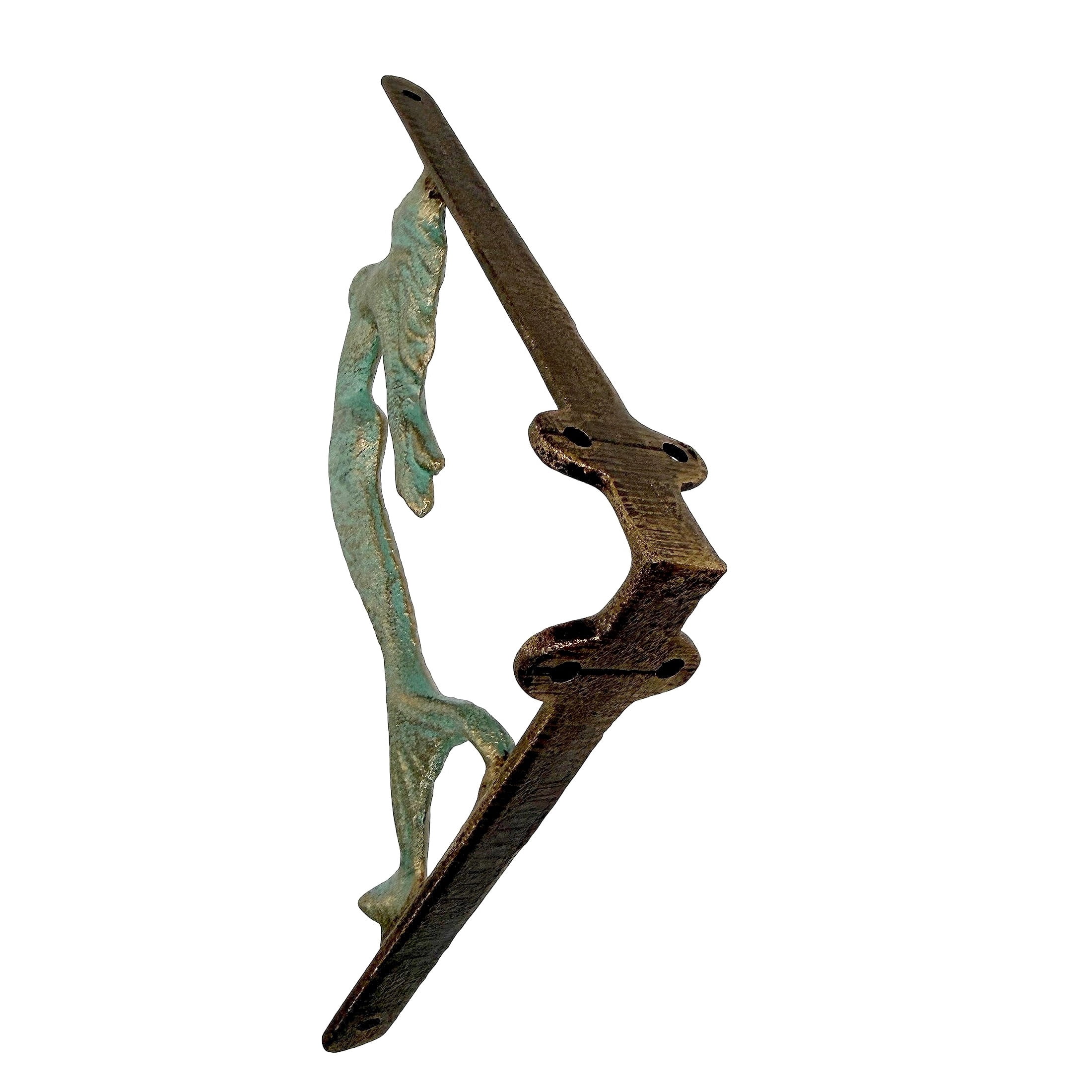 Zeckos Verdigris and Bronze Cast Iron Swimming Mermaid Metal Shelf Bracket Set of 2