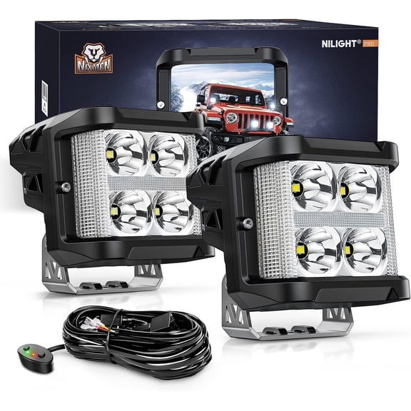 Nilight Side Shooter LED Light Pods with DRL, 4 Inch 26W Spot Flood Combo LED Cubes Light w/ 16AWG Wiring Kit for Fog Light Driving Light Auxiliary Light on Truck ATV UTV, White