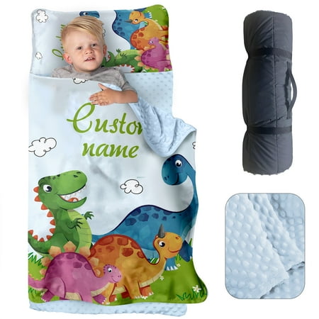 AOLOA Personalized Toddler Nap Mat for Daycare Custom Name Kids Sleeping Bag with Pillow and Blanket for Preschool Kindergarten Blue Dinosaur Design Nap Mats Easy Carry AOLOA Personalized Toddler Nap Mat for Daycare Custom Name Kids Sleeping Bag with Pillow and Blanket for Preschool Kindergarten Blue Dinosaur Design Nap Mats Easy Carry