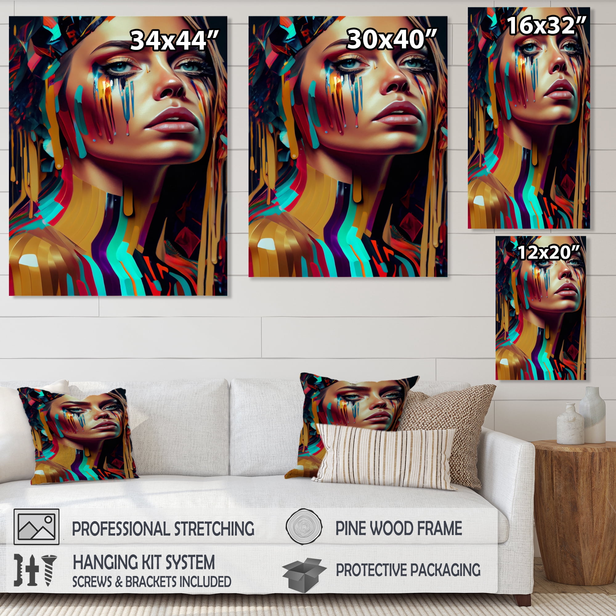 Designart Vibrant Creative Woman Portrait III Canvas Wall Art