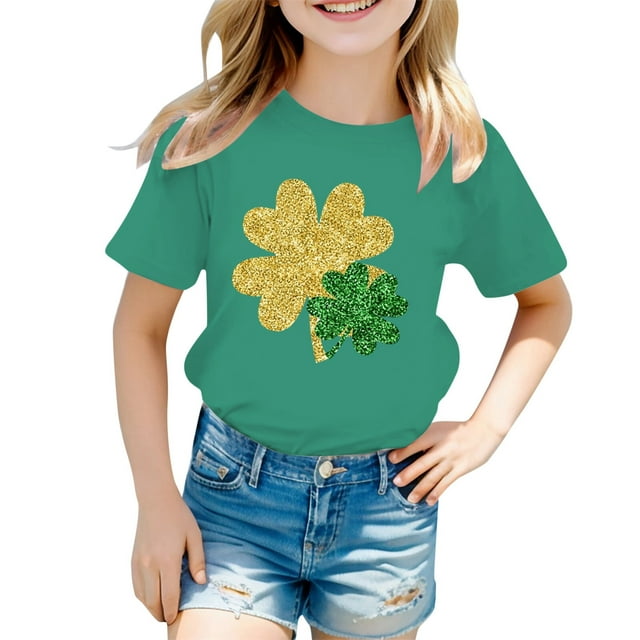 Hauts pour Filles - T-shirts à Manches Courtes et Col Rond avec Imprimé St Pat pour Jeunes Filles Élégantes