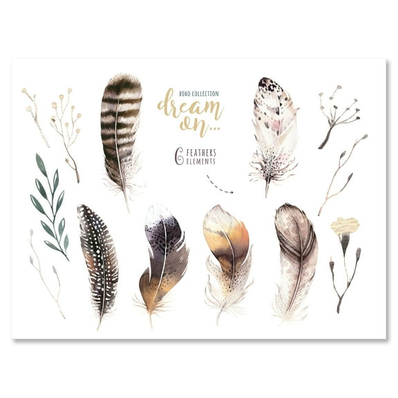 Designart ' VIbrant Orange Boho Feathers ' Bohemian & Eclectic Canvas Wall Art Print